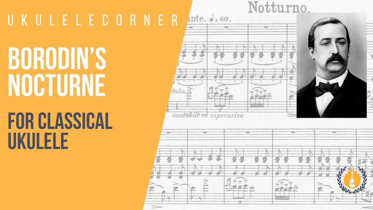 Nocturne by Borodin with an image of the composer and original score