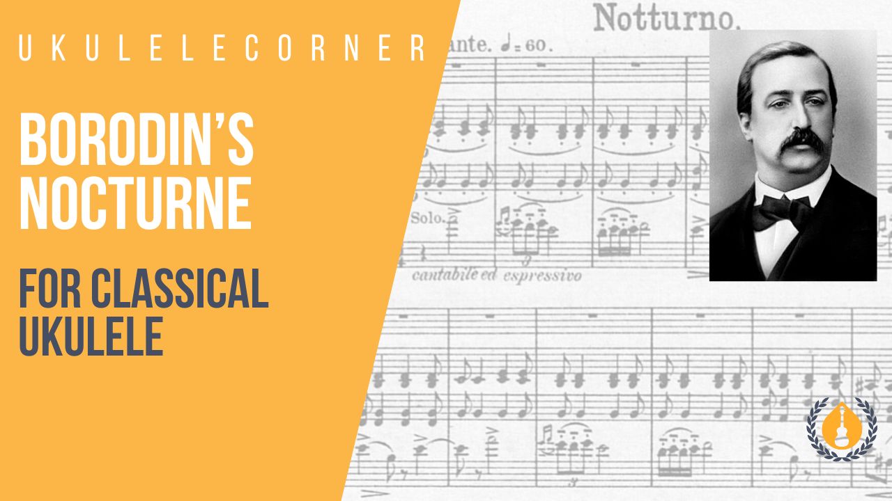 Nocturne by Borodin with an image of the composer and original score